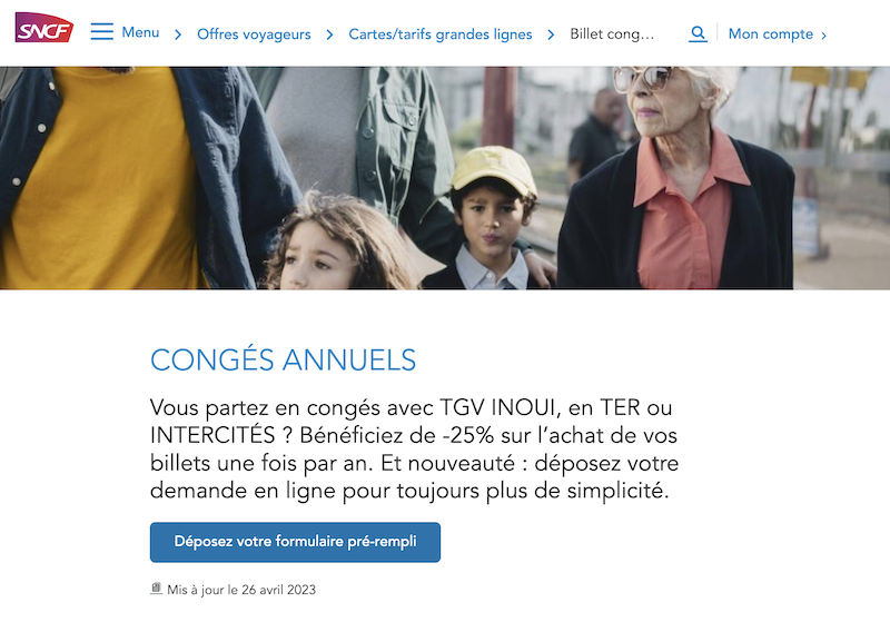 Profitez des billets Congés Annuels SNCF