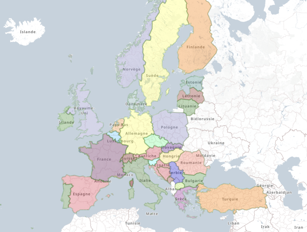 La carte des 33 pays où voyager avec Interrail